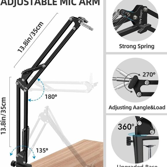 Microphone Stand for Blue Yeti, Boom Arm Scissor Mic Stand with Windscreen - Picture 4 of 6